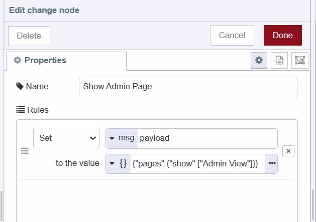 "Screenshot displaying the change node which contains payload to show admin page"
