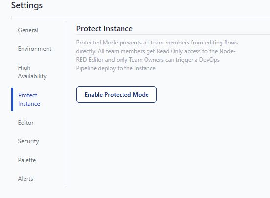 "Protect Node-RED instance from change with Instance Protection Mode"