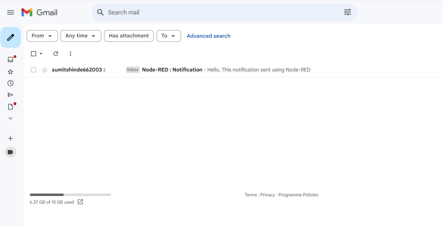 "Screenshot of Gmail inbox displaying received email notification"